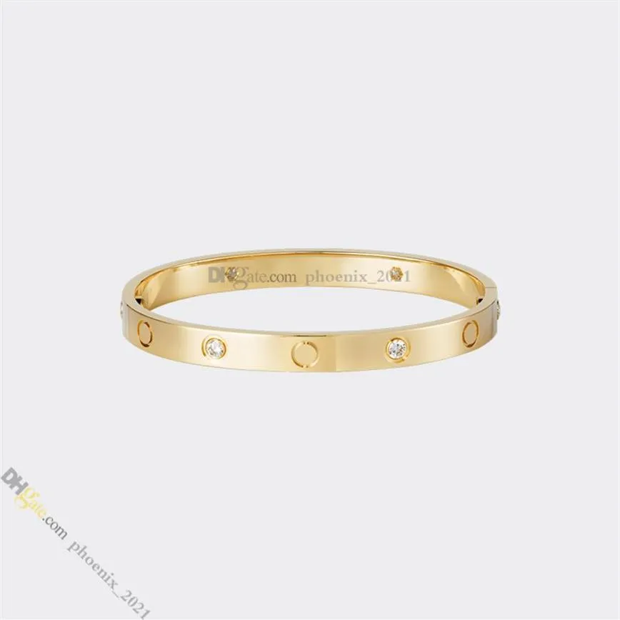 Smyckesdesigner för kvinnor älskar skruvarmband klassisk 4 diamant armband titanium stål guldpläterad aldrig bleknar icke-allergiskt guld 244m