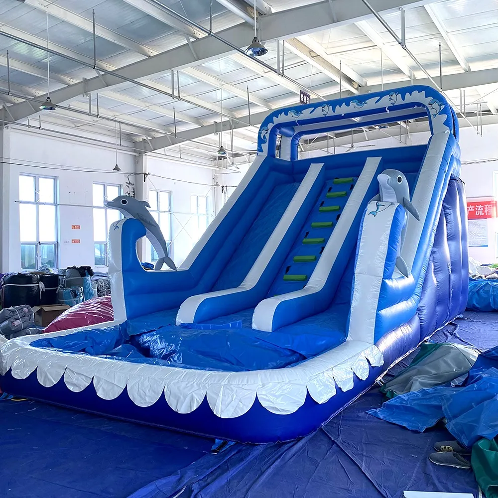 Wholesale Giant Commercial Inflatable Double Water Slide Dolphin Pool
