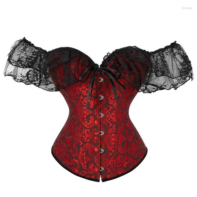 Bustiers Corsets Multiples Couleurs Lady Élastique Os Corset Dentelle Manches Mariage Cocktail Clubwear Cincher Tenue Bohème Pirate Body ShaperB