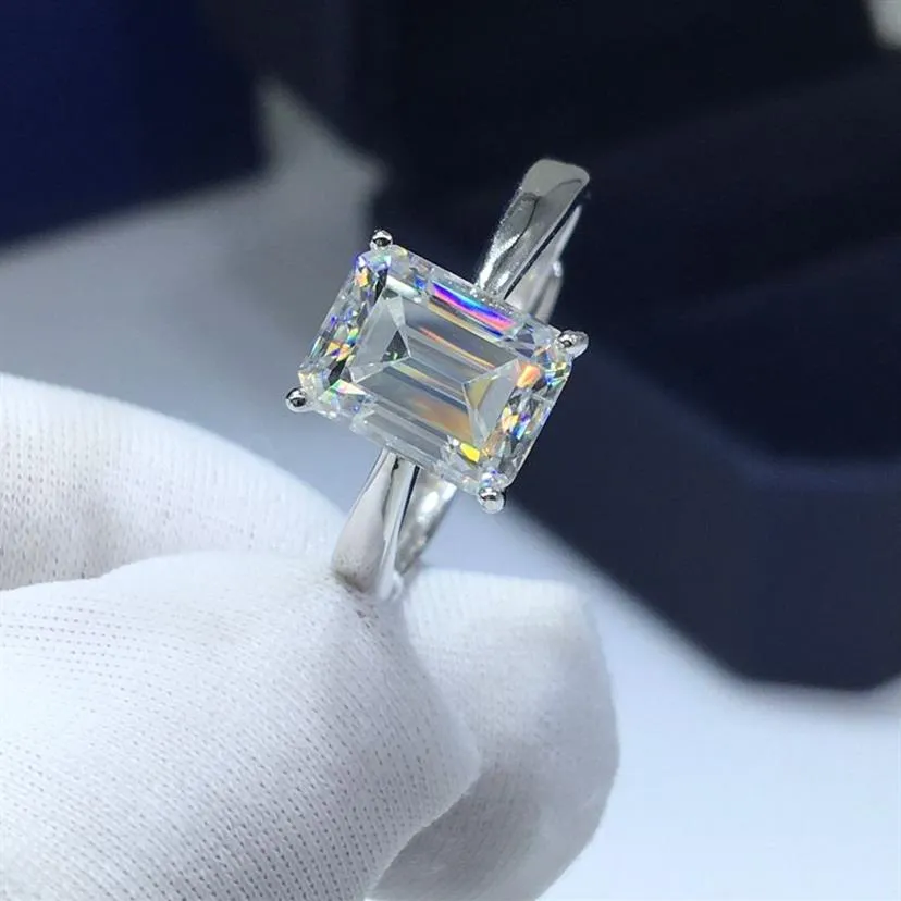 inbeaut Arrival 925 Silver 2 ct Emerald Cut D Color Pass Diamond Test Big Rectangle Moissanite Ring Teen Girl Party Jewelry269A