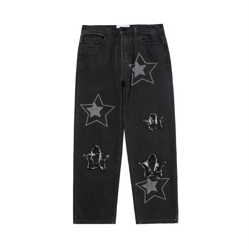 Jeans pour hommes 2021 Black Jean Streetwear Hommes Vêtements Star Graphic Baggy Pantalon Ripped Y2k Pantalones de Hombre Cargo Wide Leg P289U