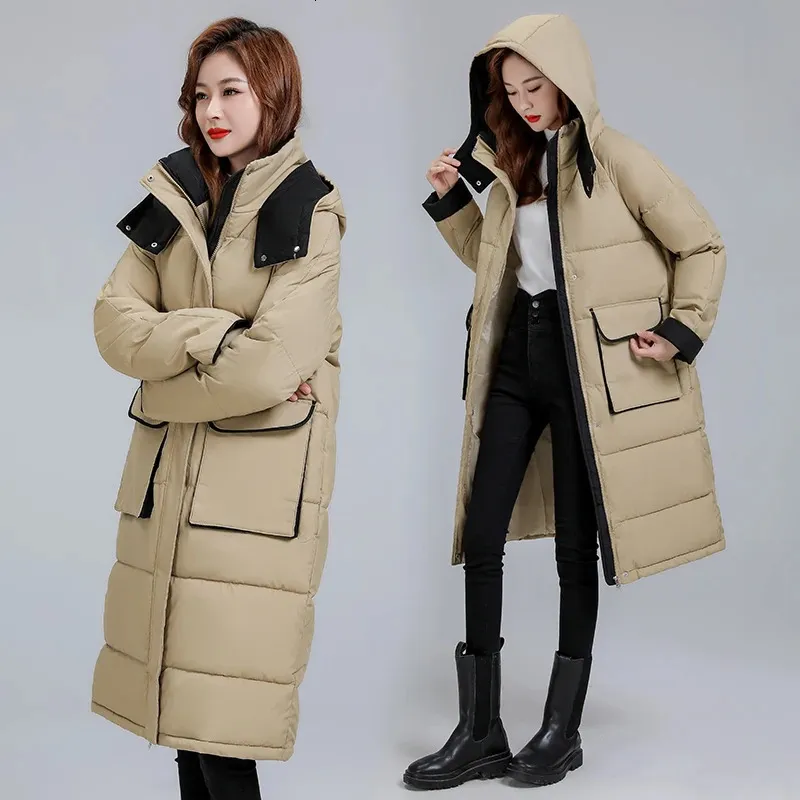 Women's Down Parkas Mid Length Jacket Women Parka Coat 2023 Winter Thicken Windproof Warm Hooded Fashion Female Cotton Outerwear 231026