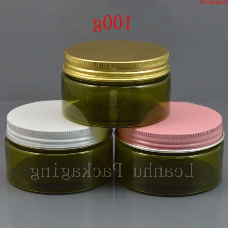 100g(50pc/lot) Cream Jar, with pink / gold white cap Sample Jar,Display Case,high quality 100g small plastic bottlehigh quatiy Psurn