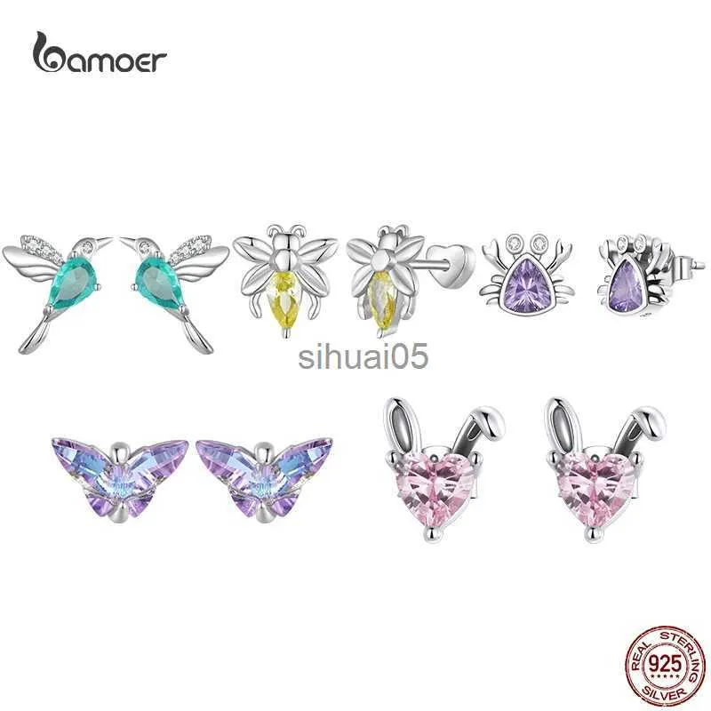 Stud Bamoer 925 boucles d'oreilles en argent Sterling abeille pour femmes Zircon boucles d'oreilles mode bijoux d'anniversaire cadeaux YQ231026