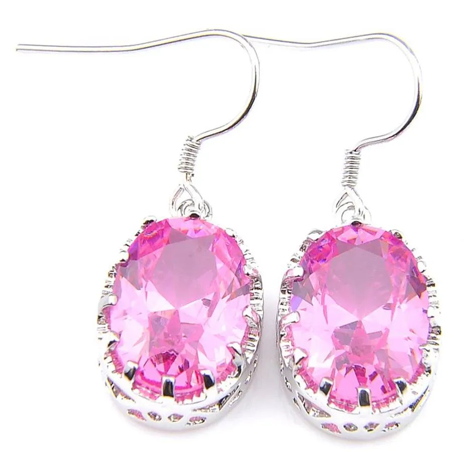 Luckyshine 925 STERLING Gümüş Kaplama Pembe Kunzite Taş Sarkla Küpeler Yeni Kadın Moda Fine Takı Hediye Kanca Küpe290Y