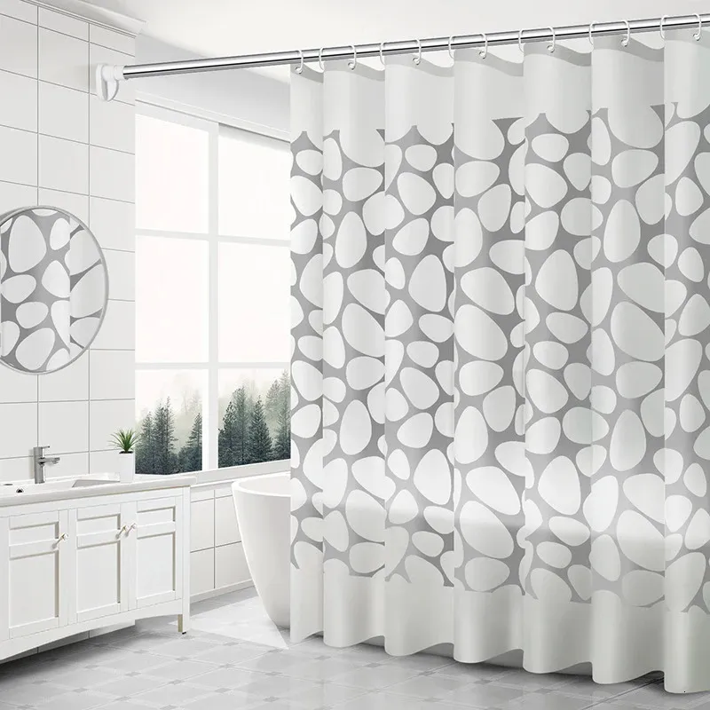 Cortinas de chuveiro do banheiro cortina de chuveiro impermeável translúcido cortinas de banho moderno xadrez seixo impresso cortina de partição de banho com ganchos 231025