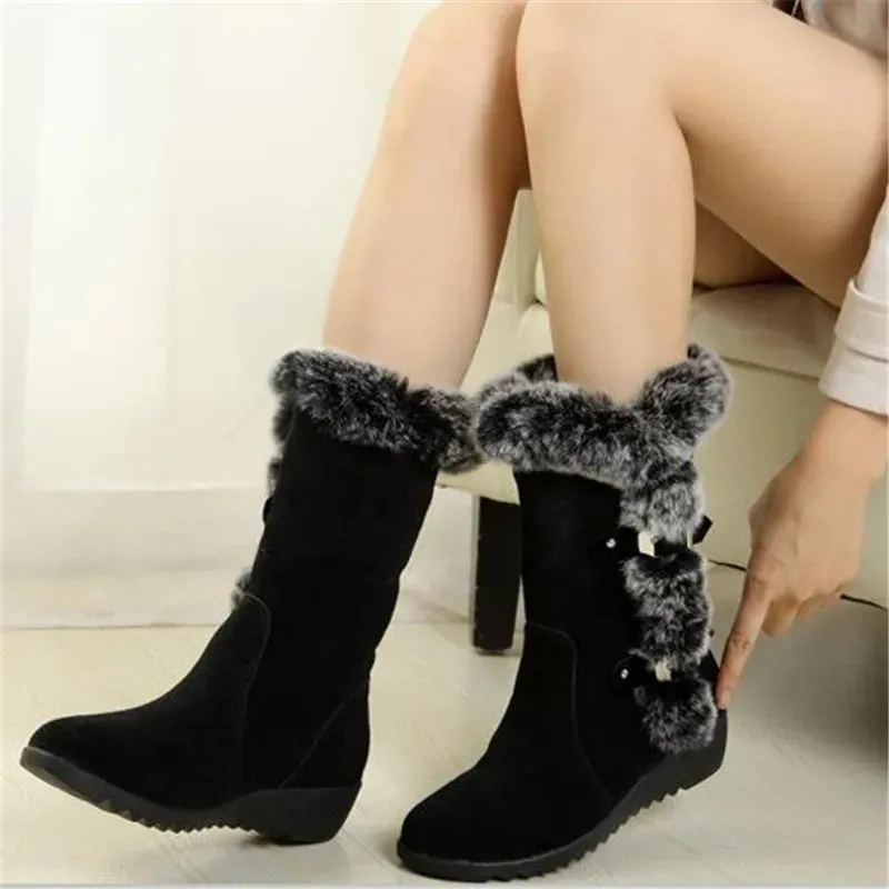 Boots New Winter Women's Boots Casual Warm Fur Mid calf Boots Women's Skating Shoes Round Toe Wedge Snow Boots Printed Plus Size 42 231026