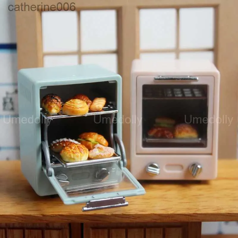 Kök spelar mat 1/6 eller 1/12 Skala Miniature Dollhouse Electronic Oven Model låtsas Mini Baking Bread Food For Barbies Blyth Doll Kitchen Toyl231026