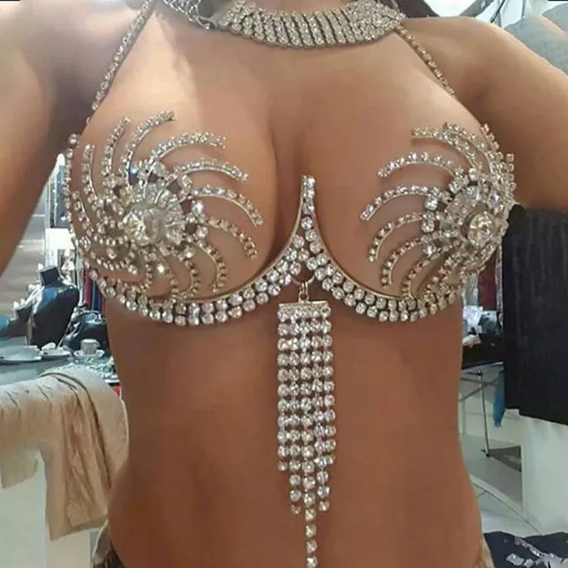 Sexig uppsättning Stonefans Tassel Underkläder Sexig Bra bröstkedja Bröstfestival Kläder Sexig kristallkläder Swirl Form Micro Bikini Lingerie 231026