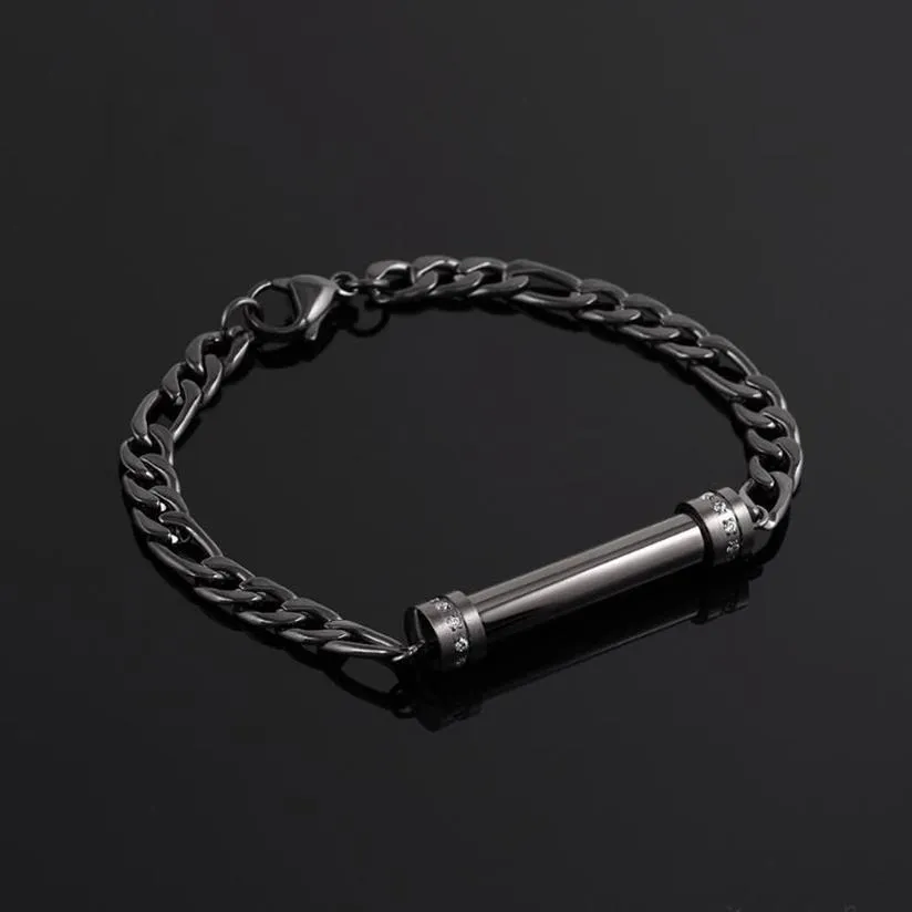 Stainless Steel Shiny Rhinestone Tube Cremation Jewelry Holder Bracelet Bangles Women Man Bangle271P