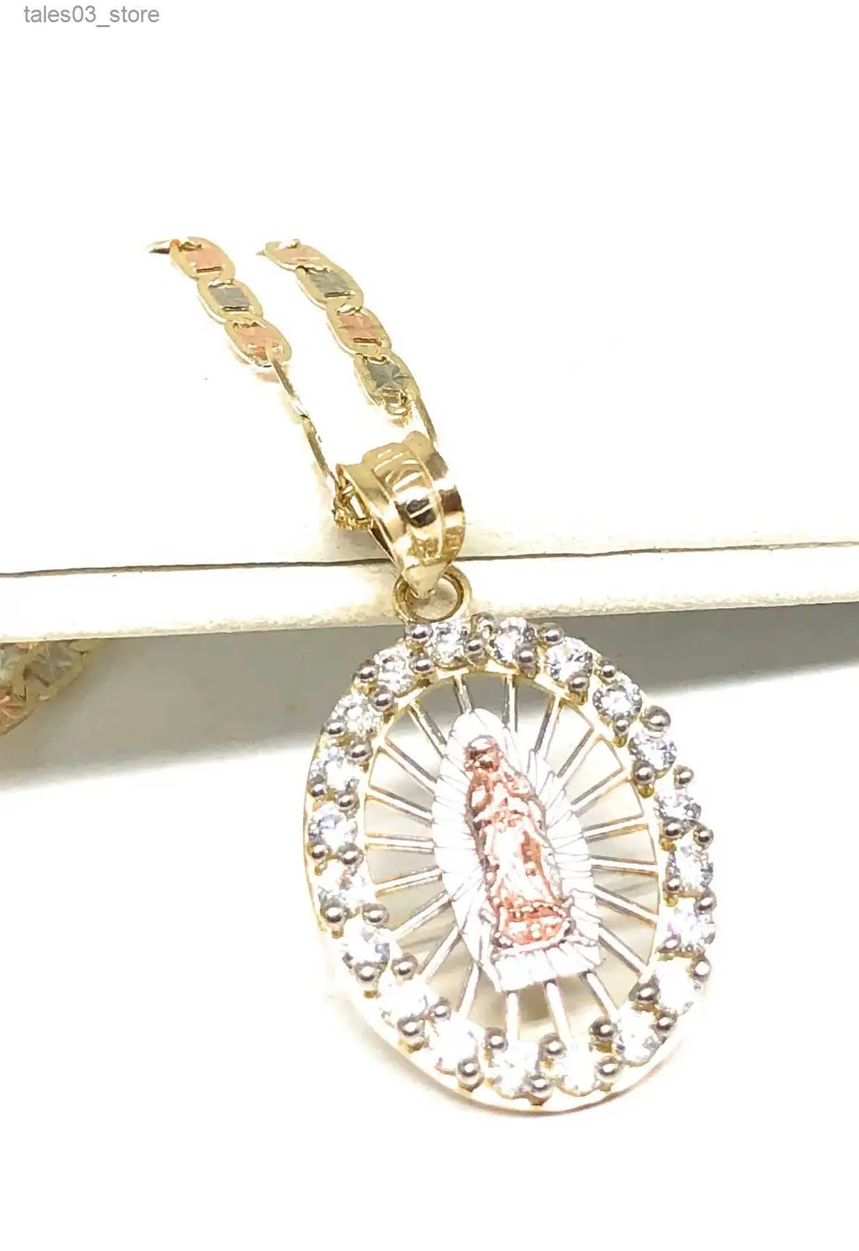 Pendant Necklaces Laser Cut Tricolor Virgin Mary Zircon Pendant Necklace 18K Gold Plated Stainless Steel Women's Jewelry Best Christmas Girl Gift Q231026