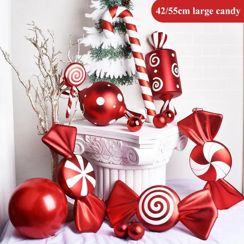 Decorazioni natalizie 42/55 cm di lunghezza Decorazione natalizia più grande Caramelle dipinte di rosso e bianco Decorazioni pendenti Anno Ornamenti per l'albero di Natale 231025