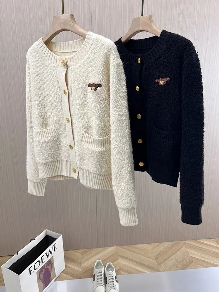 French designer gold button small fragrant knit cardigan coat femininity senior sense fashion sweater tide autumn new model