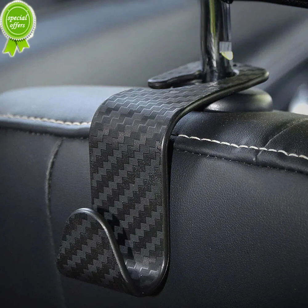 Novo 2 pçs assento de carro encosto de cabeça ganchos de armazenamento de fibra carbono textura bolsa organizador do carro titular gancho clipes acessórios do carro interior