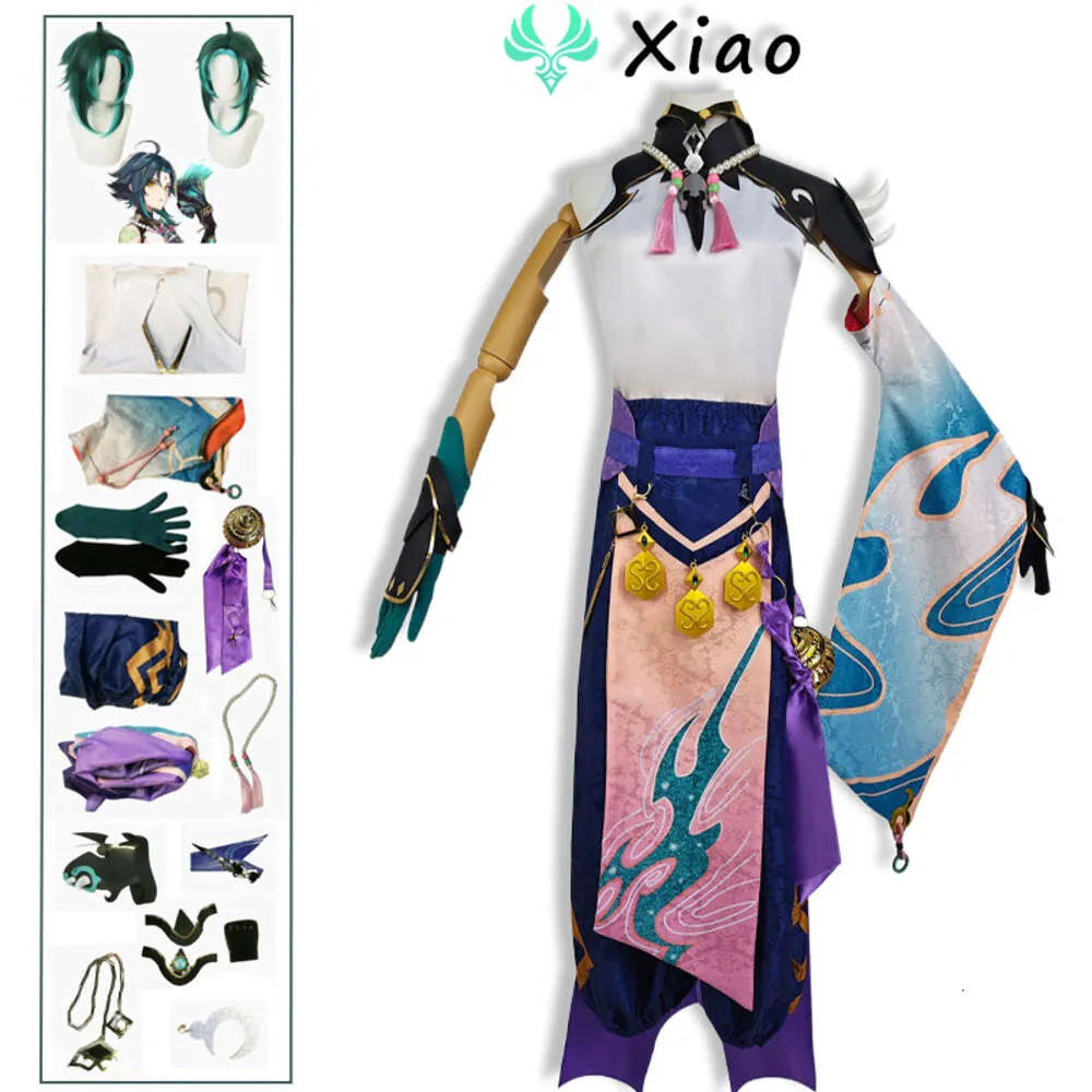 Cosplay Cosplay Cosplay Genshin Impact Xiao Cosplay Costume Green Wig Kimono Uniform Halloween Party Suit Full Accessories Set Comic ConcosplayCosplayCosplay