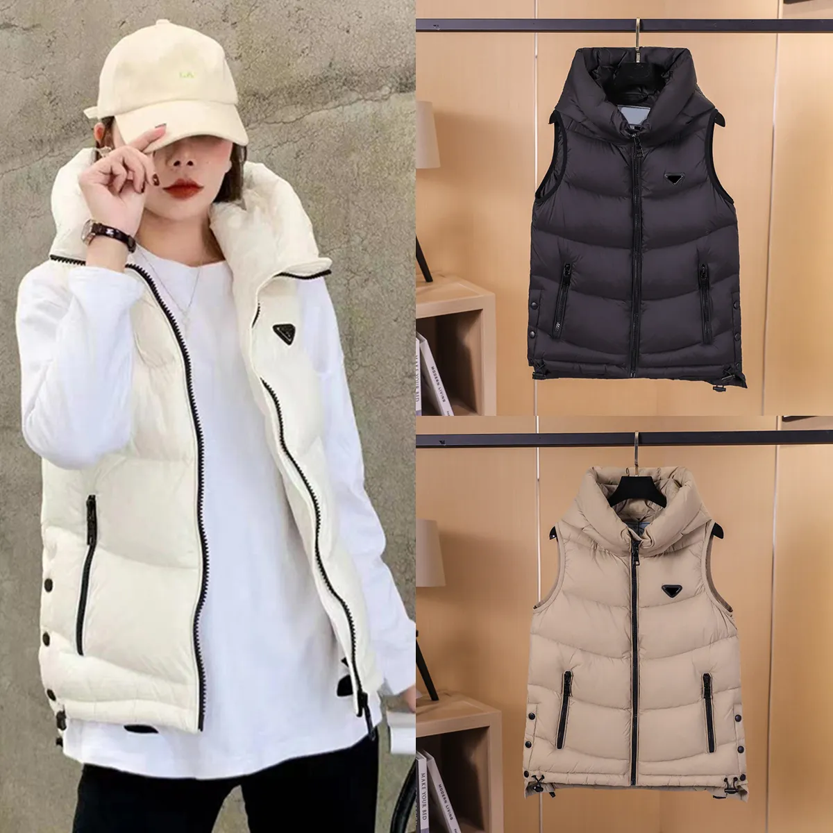 Designers Womens Vests Jackets Fashion Short Hooded Vest Long Style Slim Top Zipper Outwear Windbreaker Pocket Outsize Lady Warm Coats Womens Designer Clothes