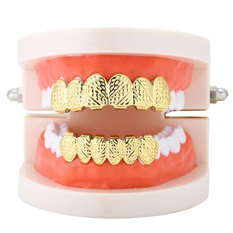 Hip Hop Männer 6 Top Unteren Zähne Gold Silber Farbe Falsche Zähne Grillz Set Bump lattice Dental Grills Für frauen Körper Jewelry225P