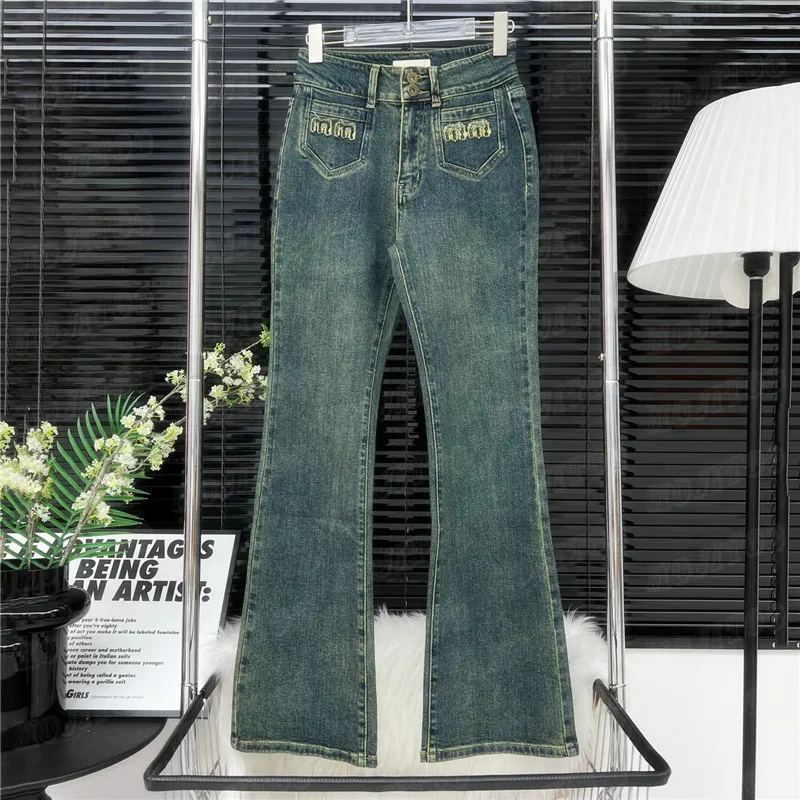 Дизайнерские расклешенные брюки с буквами для женщин, классические дизайнерские джинсы для девочек, повседневная джинсовая одежда для девочек