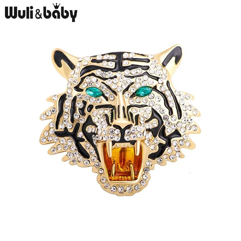 Stift broscher wuli baby strass brusande tiger brosches kvinnor män stora tiger huvud fest casual brosch pins gåvor 231025