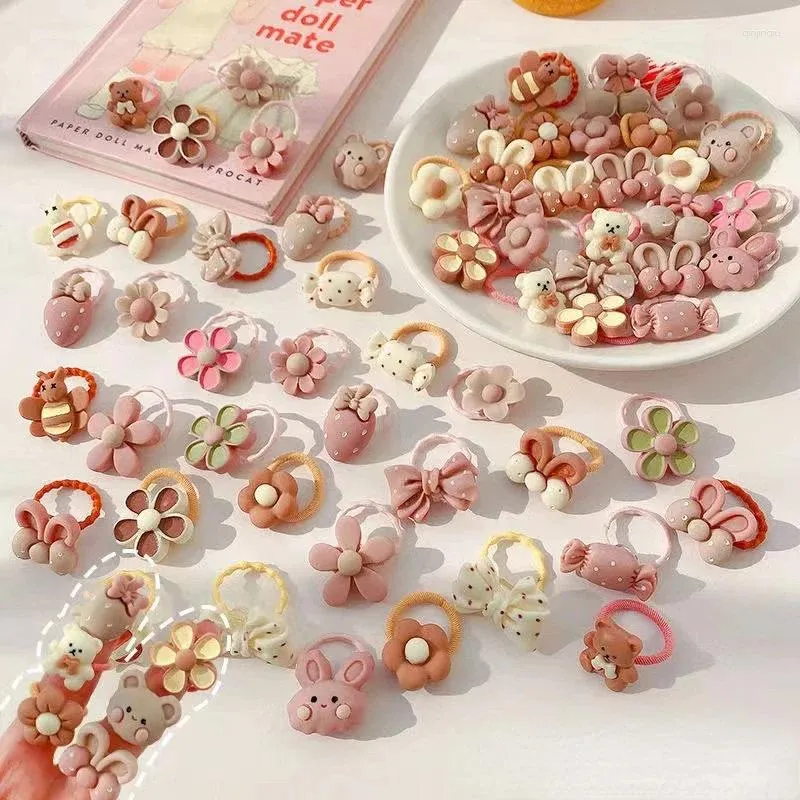 Accessori per capelli 20 pezzi/set simpatico cartone animato orso fascia ragazze copricapo in gomma elastica fiocco fiore ornamenti per bambini