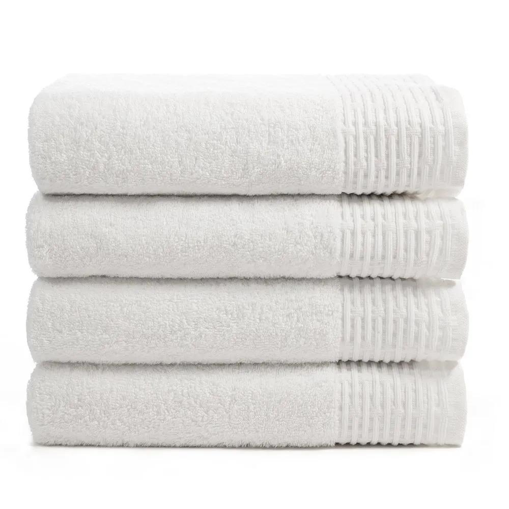 Julian Solid with Border Set of 4 Bath Towel in White