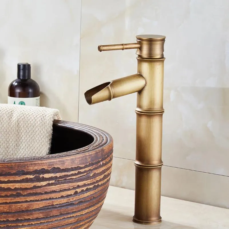 Bathroom Sink Faucets G1/2" Basin Faucet Antique Brass Bamboo Shape Bronze Single Handle Cold Water Tap