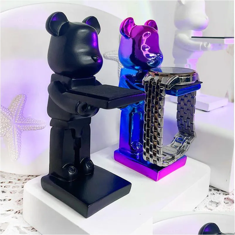 Obiekty dekoracyjne figurki modne zegarek stojak na galwaniczne kreskówki niedźwiedź żywica zwierzęta ozdoby biżuterii stojak do przechowywania