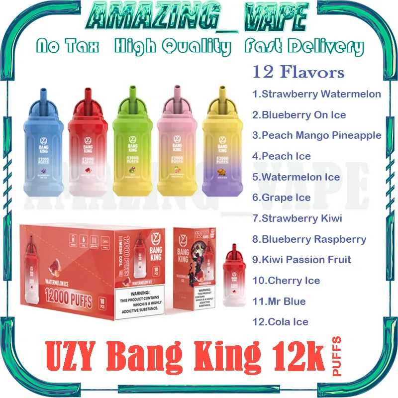 Sigarette elettroniche usa e getta UZY Bang King 12000 originali 0,8ohm Mesh Coil 23ml Pod Batteria ricaricabile elettronica Cigs Puff 12K 0% 2% 3% 5% Vape Pen Kit