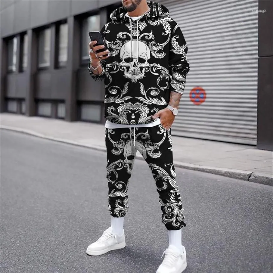 Men's Tracksuits Skull 3d Printed Casual Hoodies Jogger Pants 2pc Set Suit Autumn Winter Fashion Trend Men Tracksuit Oversize2599