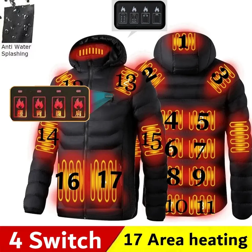 Vestes d'extérieur à capuche pour hommes, veste chaude à 9 zones, USB, chauffage électrique extérieur pour l'hiver, 231026