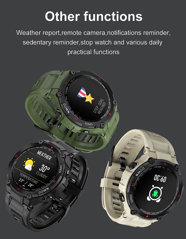 IP67 Waterproof K22 Suunto Smartwatch With BT 5.0, Heart Rate & Blood
