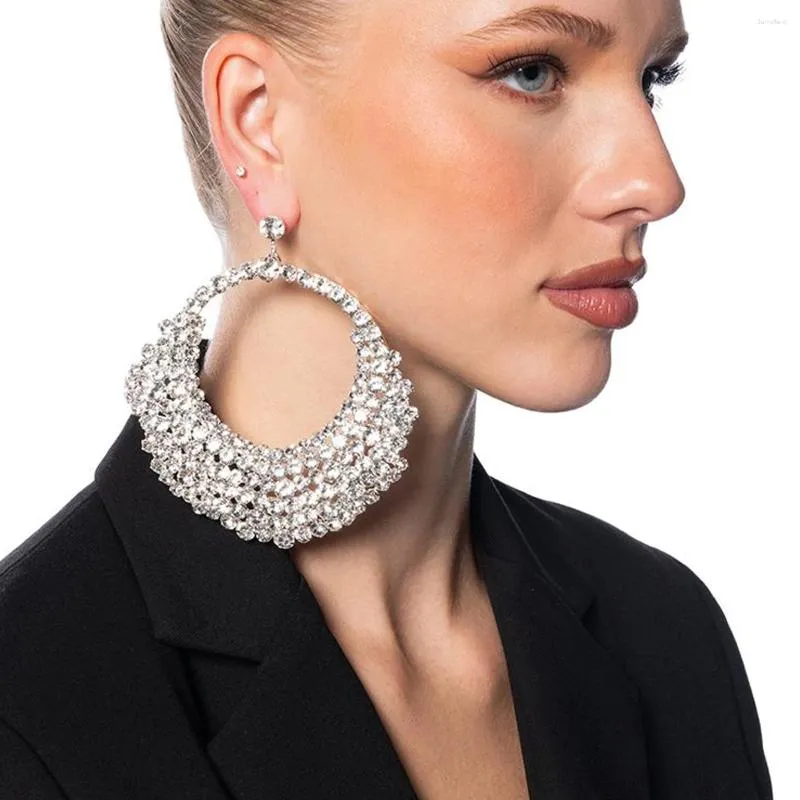 Boucles d'oreilles cerceau Stonefans mode grandes femmes accessoires exagérés noël rond strass balancent bijoux de mariée