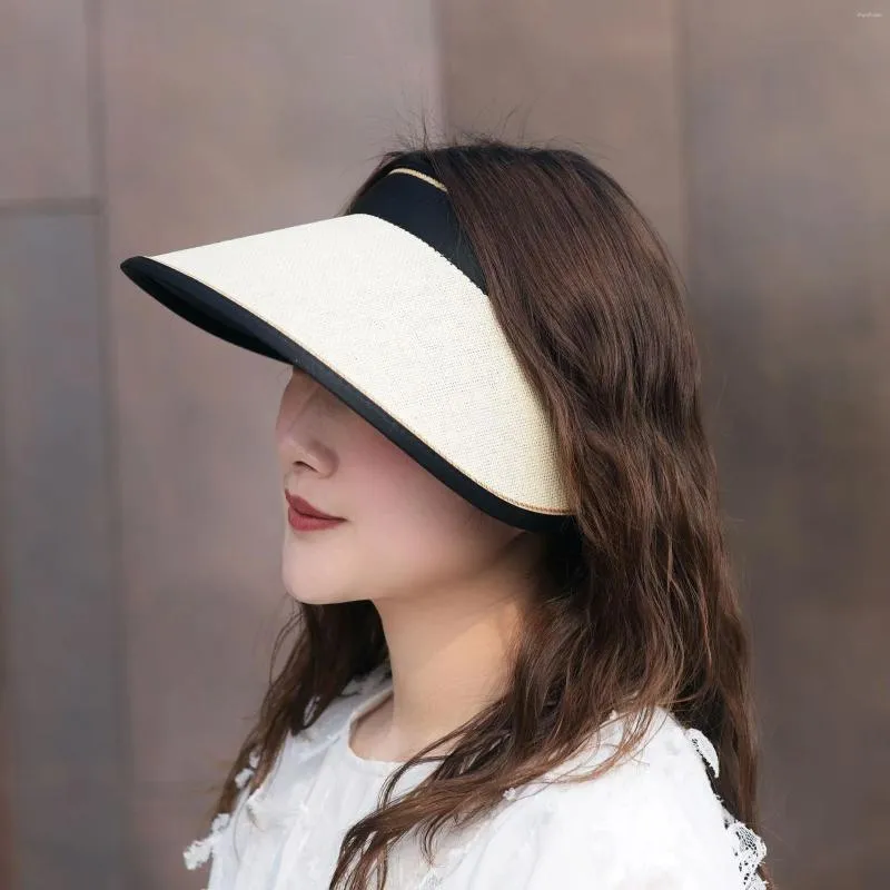 Wide Brim Hats Factory Direct Sales Large Empty Top Straw Hat Female Summer Cycling Sun Shade Sunscreen UV Protection Foldable