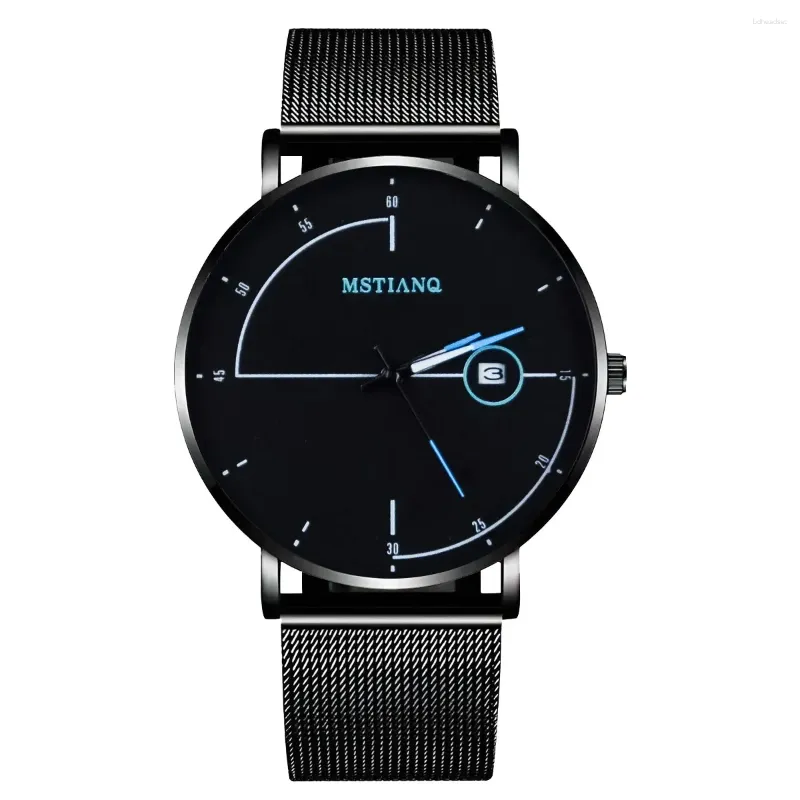 Orologi da polso Trend maschile Strip in acciaio raffinato Black Technology Versione coreana Calendario prepotente Ultra-sottile non meccanico