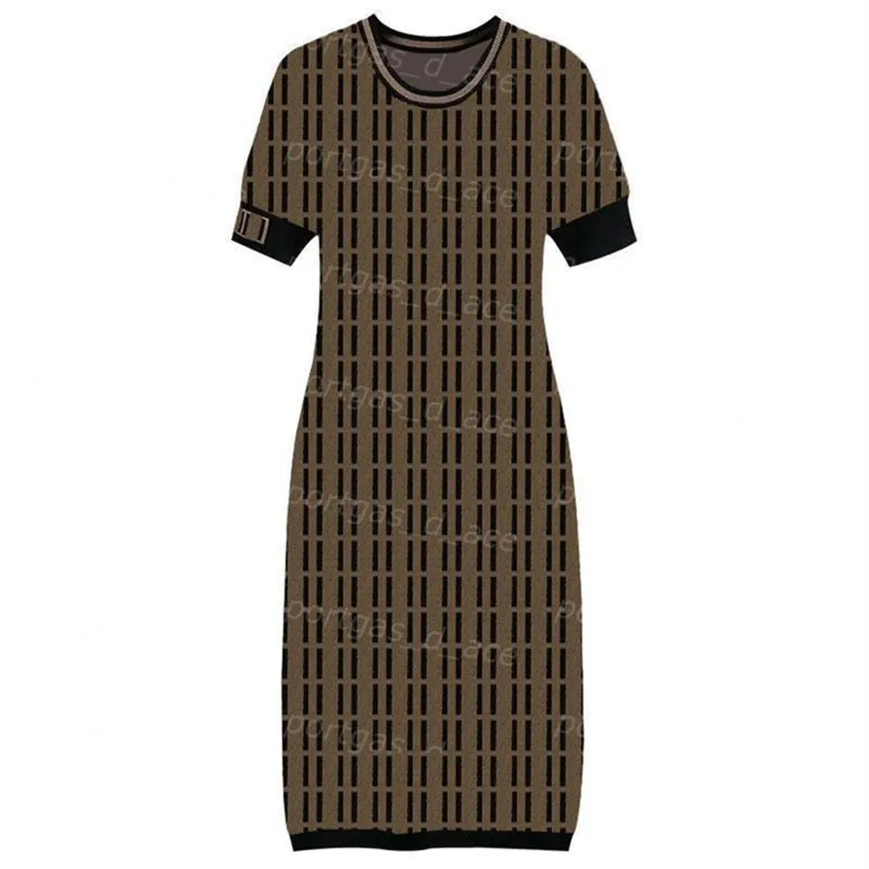 Letters Knit Dress Summer Short Sleeve Hip Cover Dress for Women Street Style Holiday Knitted Dresses2739