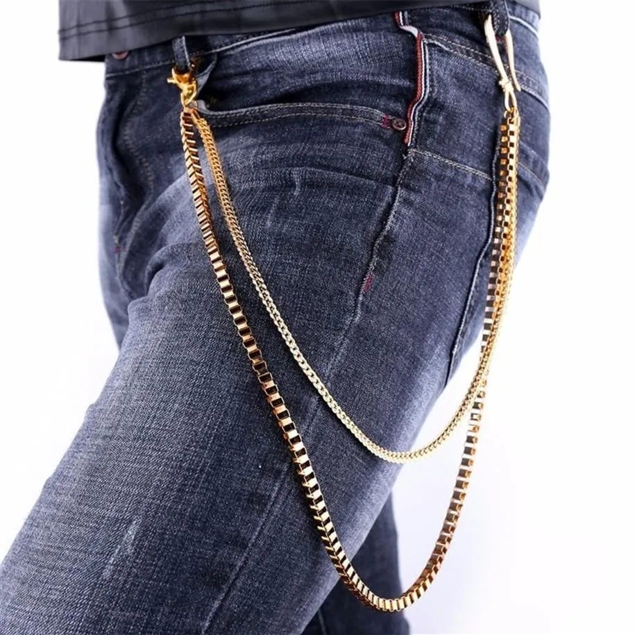 Nowa moda 2017 Hiphop Punk Rock Akcesoria 65 cm 2 -warstwowy złoty kolor Foxtail Box Brzuch dla mężczyzn łańcuchy spodni BC2323 T20330B