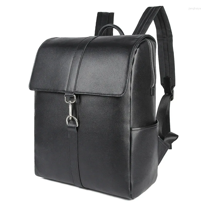 Sac à dos Top qualité hommes sac d'école en cuir de vache 14 pouces ordinateur portable étanche voyage décontracté livre mâle