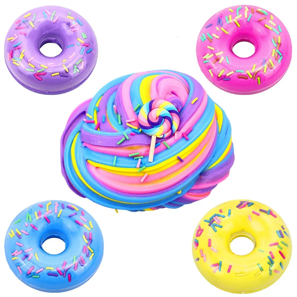 4 pièces beignets bonbons moelleux Slime Kit coton boue nuage sucette douce légère argile pâte à modeler gomme pour jouet antistress fait à la main 231026