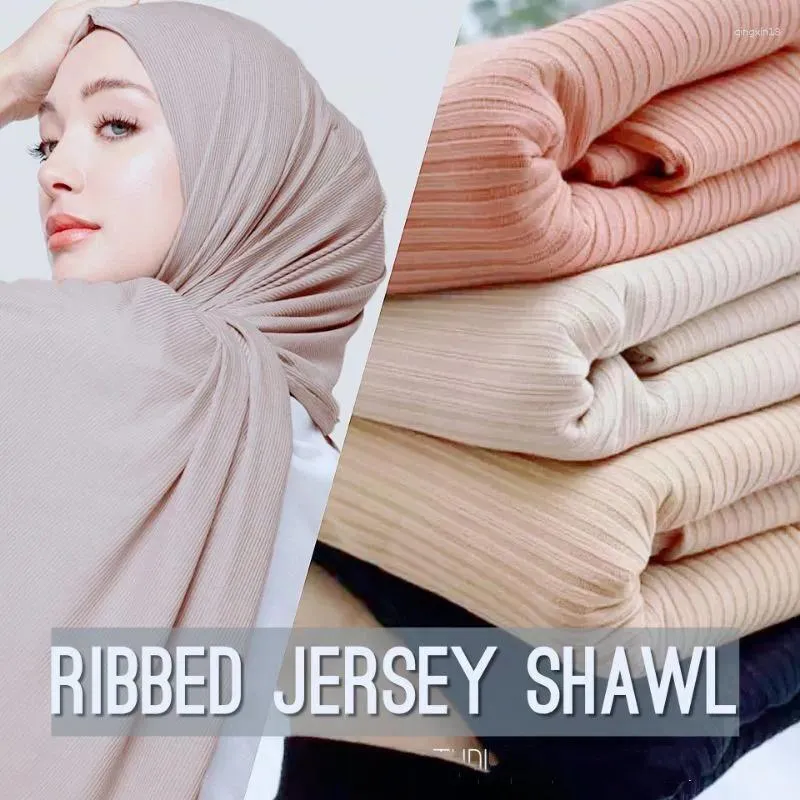 Etniska kläder 175x70cm Ribbed Jersey Shawl Hijab Muslim Head Wrap Women's Malaysia Plain Tudung Wideshawl Instock