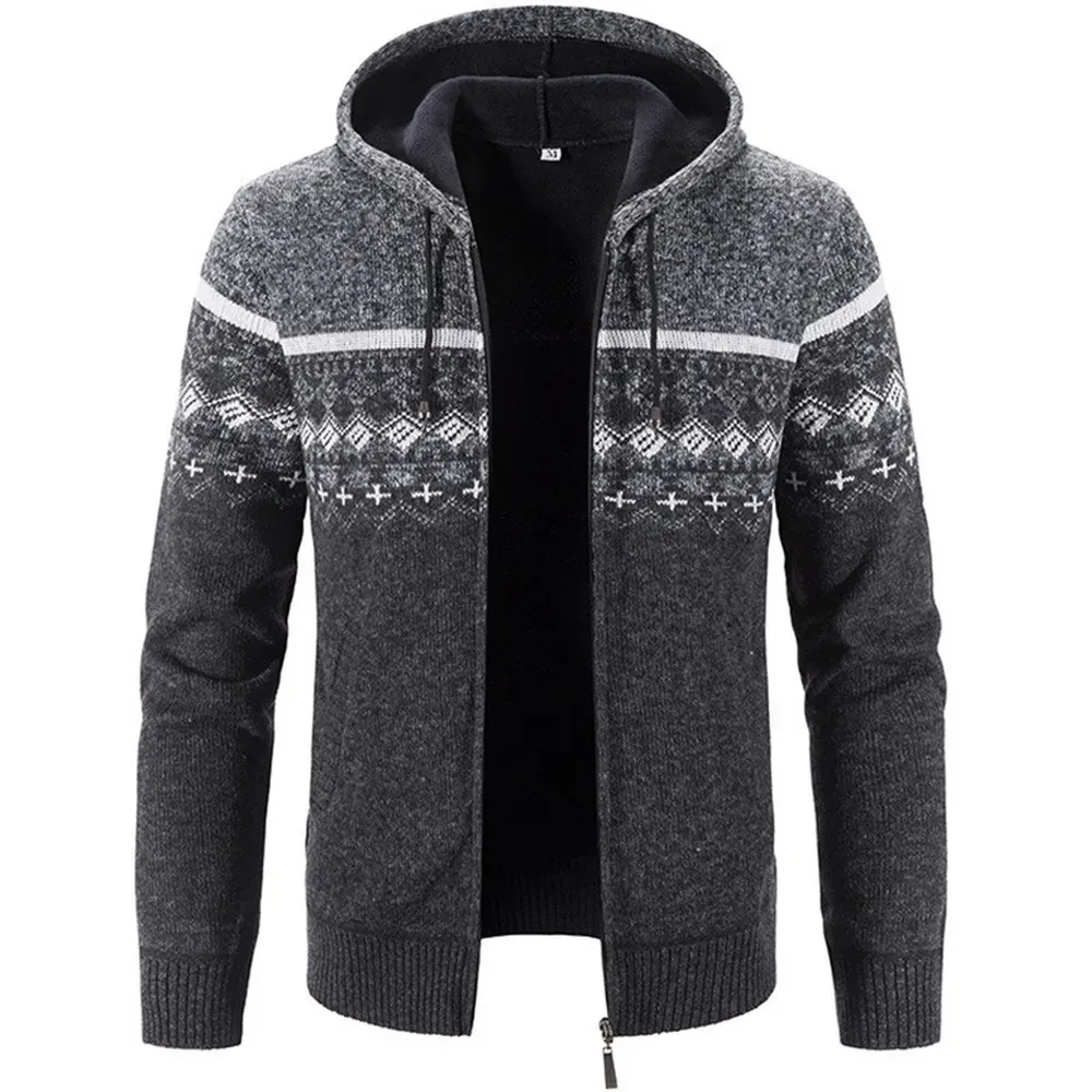 Cardigan décontracté pour hommes, pull avec fermeture éclair, veste épaisse en peluche, pull à capuche, automne et hiver