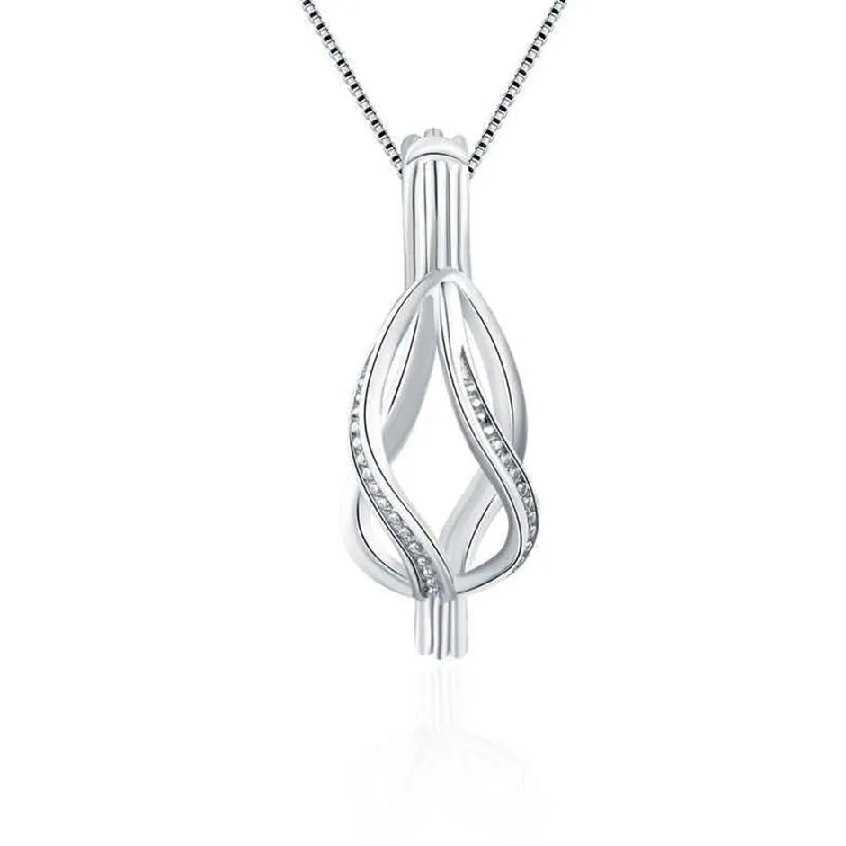 3pcs DIY ed Charms Necklace Cage Pendant Silver Zircon Women Pearl Locket Fine Jewelry SC037SB No Chain238Q