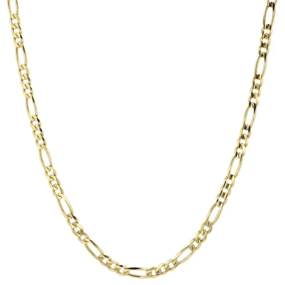 14K żółte złoto stałe 2 mm cienkie damskie łańcuch Figaro Link 18 199s