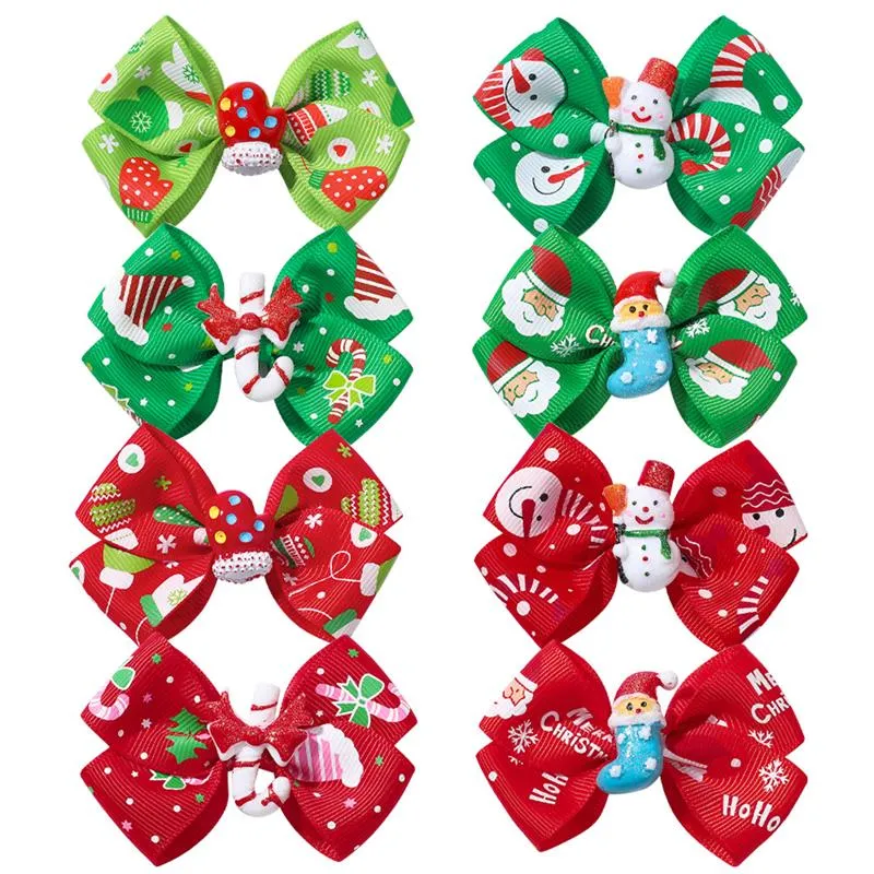 Baby Girls Bow Hairpins Barrettes Christmas Ribbon Cartoon Santa Claus Snowman Kids Pinwheel Hair Clips Hair Accessories