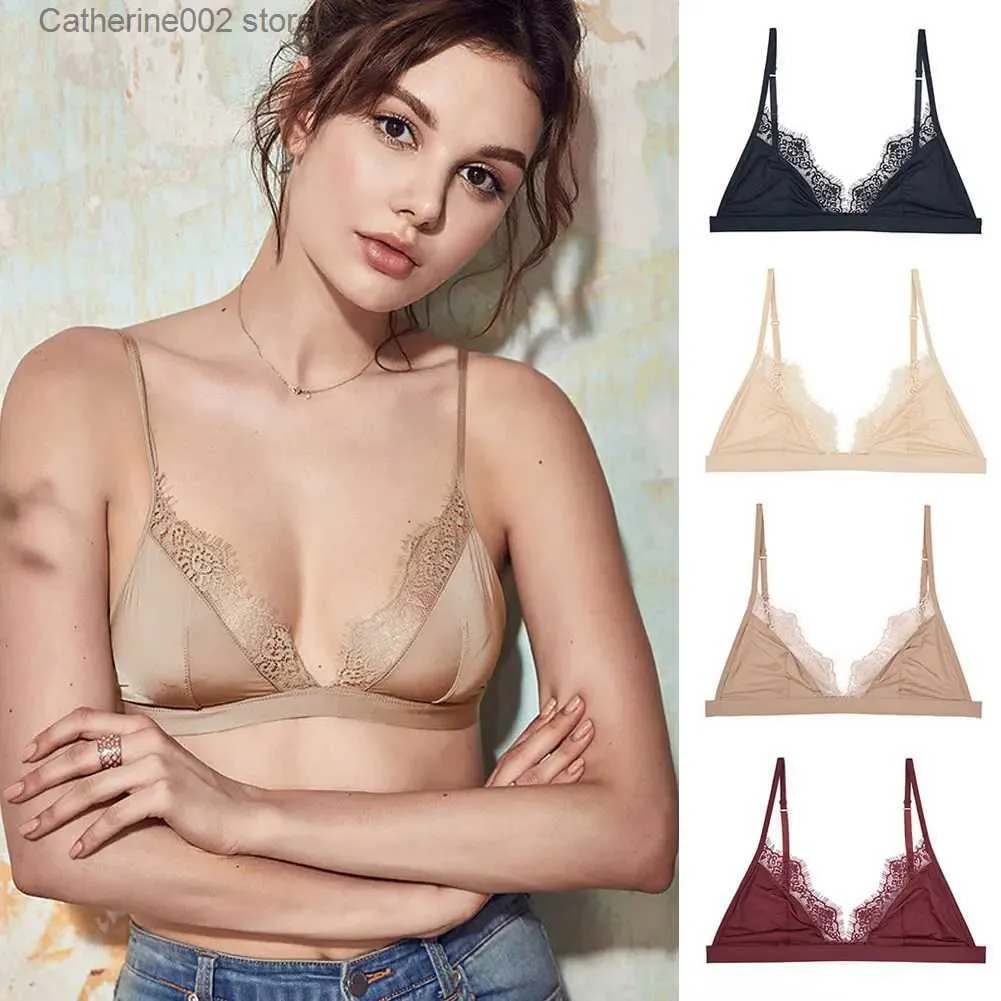 Bras Soft Underwear Thin Seamless Bras For Women Satin Bra Comfortable Wireless Lace Bralette 3/4 Cup Intimate Lingerie T231026