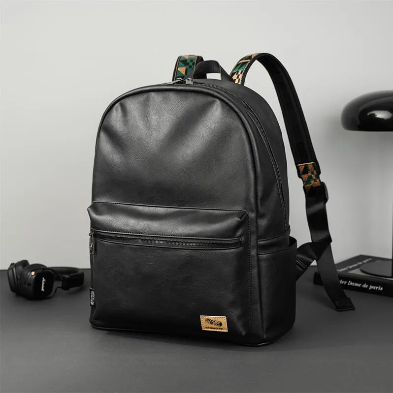 Bolsas de ombro masculinas populares deste ano mochila de lazer de couro acolchoado Joker cor sólida bolsa masculina atmosfera simples bolsa de computador de moda preta 3798 #