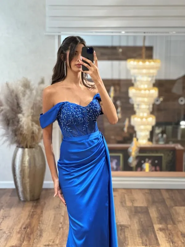 green emerald velvet dress Royal blue prom dresses, off the shoulder prom dresses, long sleeve prom  dresses cg15331
