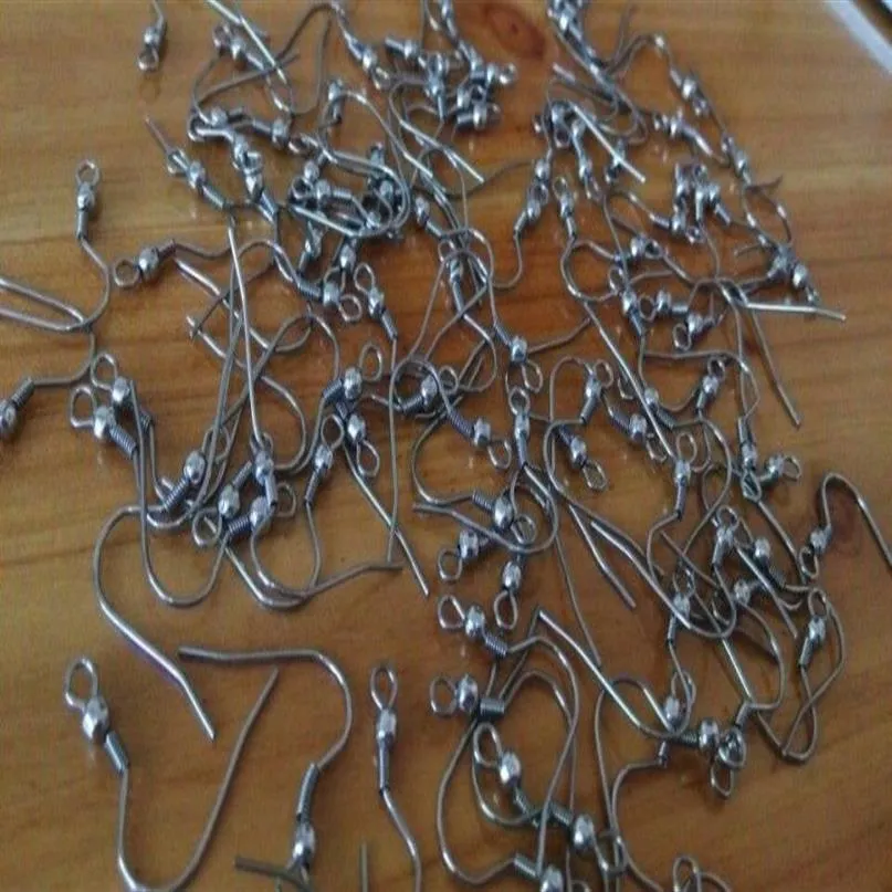 Todo 500 peças de joias da moda para encontrar ganchos cirúrgicos de fios de orelha de aço inoxidável-com brinco de bobina de contas descobertas tom de prata D244m