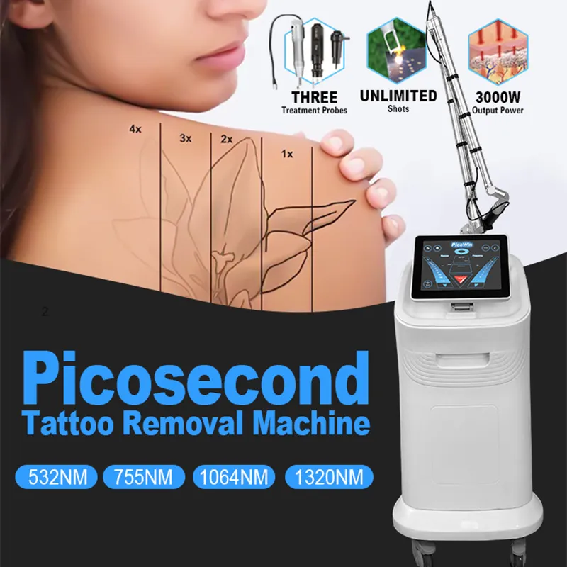 Vertical Picolaser Beauty Equipment Tattoo Removal Machine Nd Yag Q Switched 755nm 1064nm 532nm 1320nm Skin Whitening Salon Use Pico Second