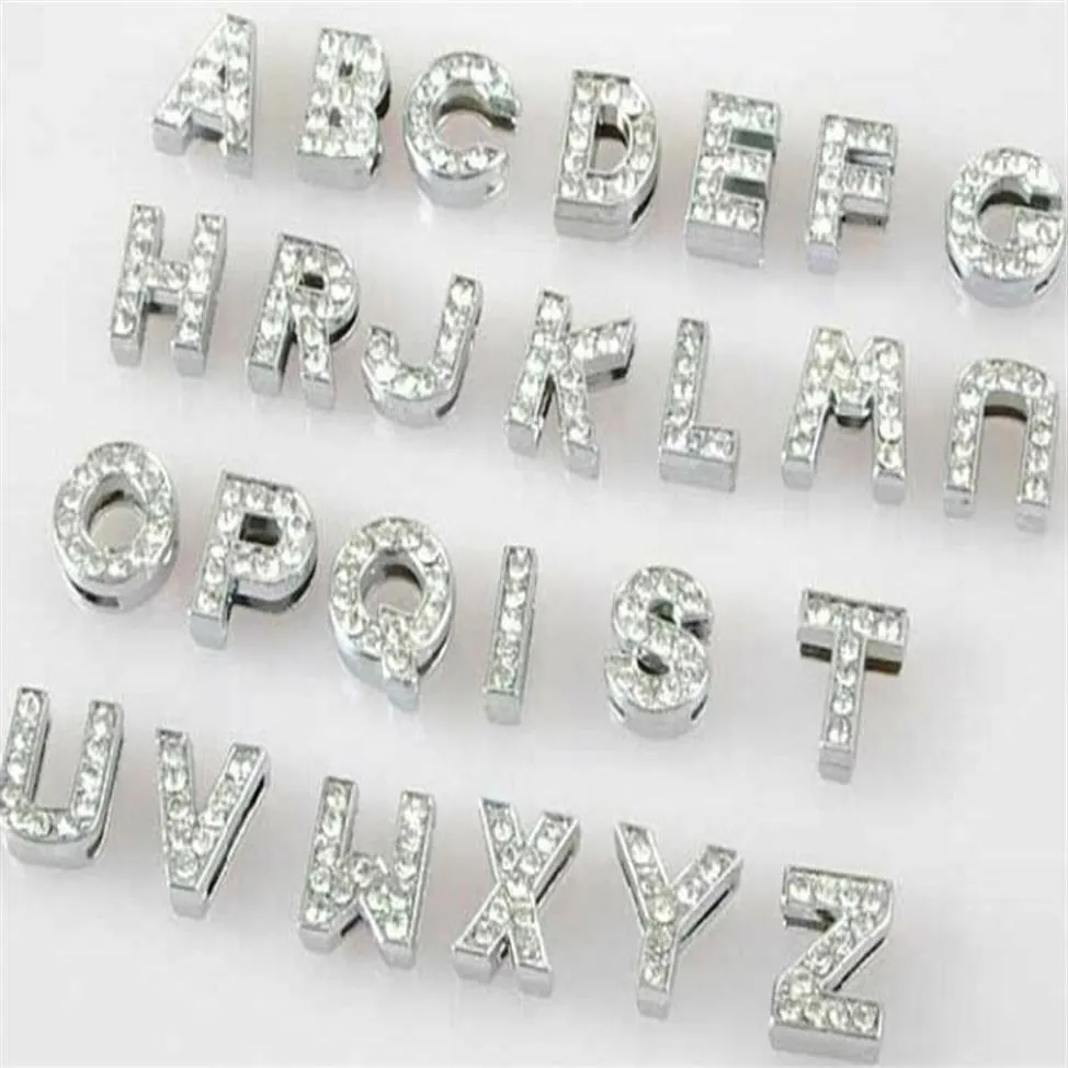 Whole 10mm 130pcs lot A-Z full rhinestones Slide letters DIY Alphabet Charm Accessories fit for 10mm pet collar keychains278V