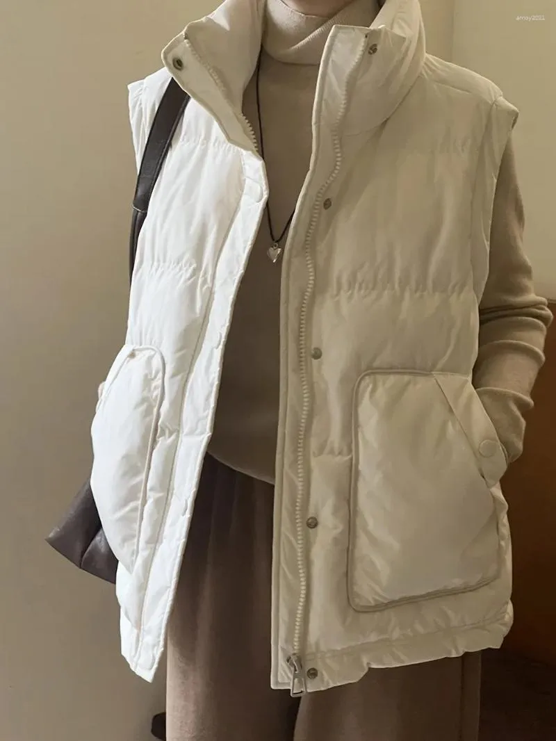Damenwesten Einfarbige Stehkragen-Baumwollweste für Frauen 2023 Winter Koreanischer Stil Lose Vielseitige ärmellose Strickjacke Oberbekleidung